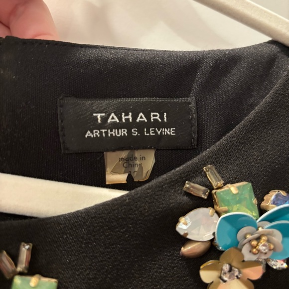 Tahari Black Dress with Beaded Flowers - Picture 4 of 7
